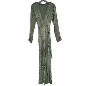 Privacy Please Womens Jumpsuit Satiny Belted Glam Luxury Modern Green Small IZ